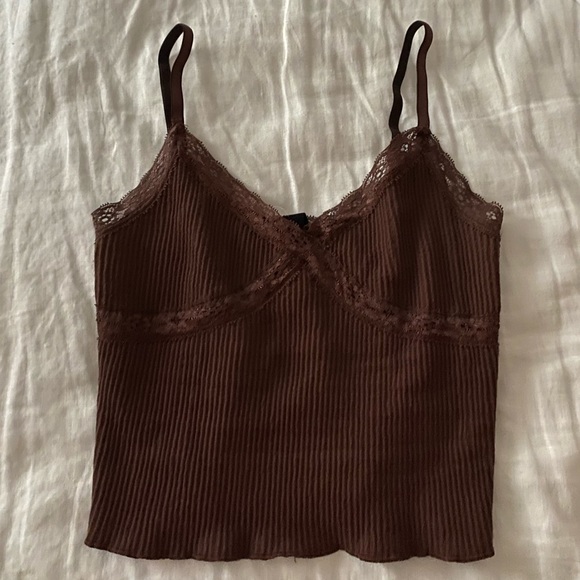 SOLD brown cross lace cami - Picture 2 of 4